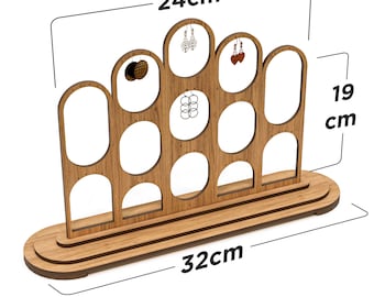 Archivos SVG del soporte de exhibición de pendientes cortados con láser, archivos de soporte de pendientes, archivos vectoriales de exhibición de joyas para corte por láser de madera