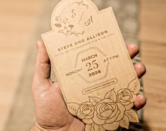 Personalized Wooden Wedding Invitation | Custom Rustic Design