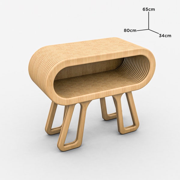 Wooden Console Table SVG Plan, Rounded Minimal Style Solid Wood Entryway Table, CNC Coffee Table, Parametric Plywood Shelf Table