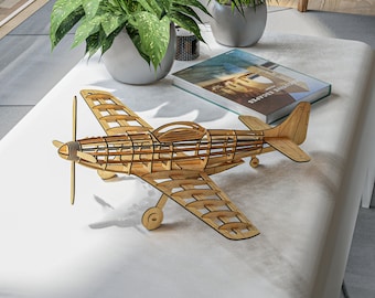 P 51 Mustang Airplane Laser Cut Wood Toy Digital Files For Laser Cutting - 3D Model - Puzzle Hobby Aircraft Plywood Plans