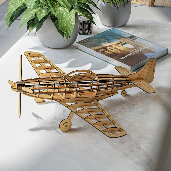 P 51 Mustang Airplane Laser Cut Wood Toy Digital Files For Laser Cutting - 3D Model - Puzzle Hobby Aircraft Plywood Plans