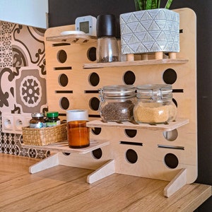 Wooden Pegboard Modular Organizer Shelf, Kitchen Standalone Counter Top Shelf, Multipurpose Organizer image 2