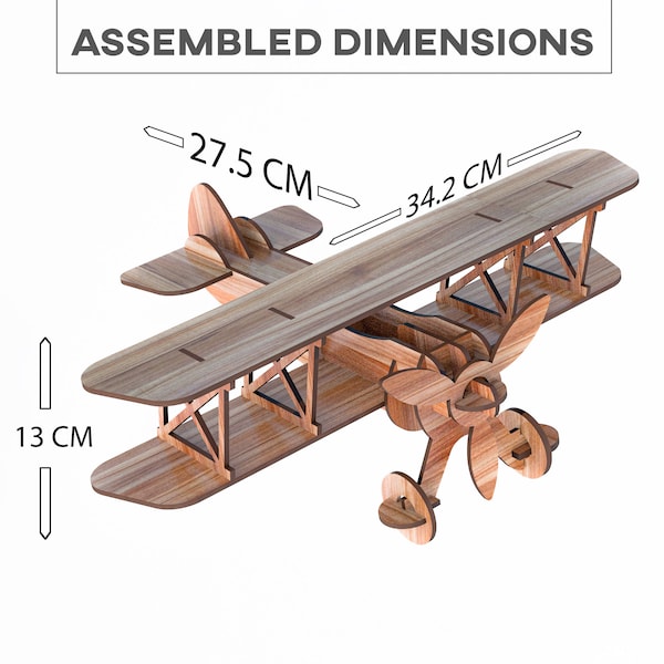 Airplane Laser Cut Wood Toy Digital Files For Laser Cutting - 3D Model - Puzzle Hobby Aircraft Plywood Plans