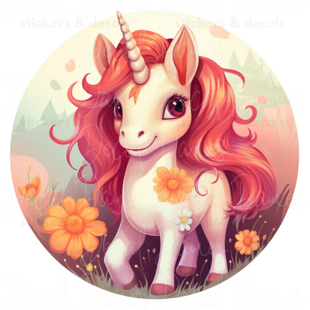 Cute Unicorn Sticker | Colorful Vinyl Art Decal for Water Bottles ...