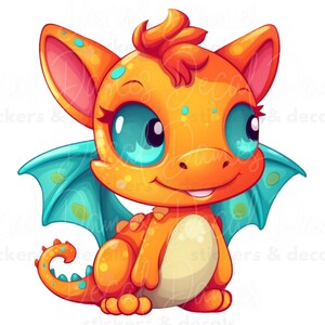 Leuke draak, vinylsticker, grote sticker, kleine sticker, schattige draak, babydraak, dierensticker, dagboeksticker