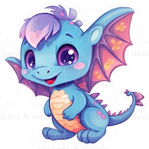 Leuke draak, vinylsticker, grote sticker, kleine sticker, schattige draak, babydraak, dierensticker, dagboeksticker