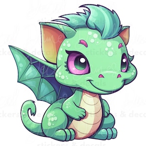 Leuke draak, vinylsticker, grote sticker, kleine sticker, schattige draak, babydraak, dierensticker, dagboeksticker