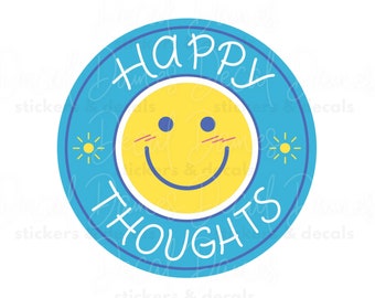 Happy Thoughts Vinyl Sticker, Positive Affirmation Decal, Laptop Sticker, Notebook Decor, Inspirational Gift, Mental Health Support