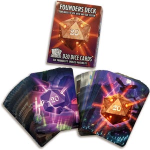 Founders Deck D20-dobbelkaarten: een episch D20-alternatief van echte communityartiesten. Voor DnD 5e en elke D20 TTRPG. 2 kaartspellen in elke Draw20-doos!