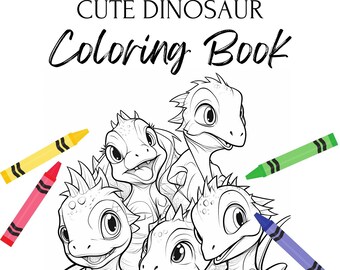 Cute Baby Dinosaur Adventure: Relaxing Coloring Pages for Kids and Adults | Printable PDF | Instant Digital Download