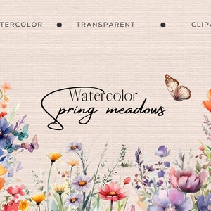 Watercolor Spring Meadows| Meadow Flower Clipart | Delightful Wildflower Arrangements | Digital Art for Invitations & Creative Projects