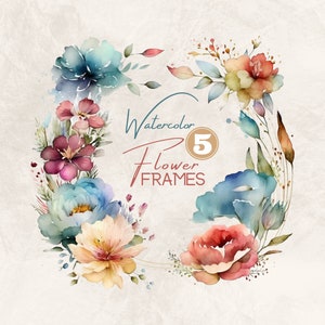 Watercolor Floral Frames - Elegant Transparent PNG Borders - ClipArt Flower Designs - Wedding & Event Decor - Instant Download Clipart