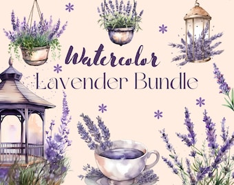 Watercolor Lavender Field Clipart Bundle | Provencal Floral Spring PNG Graphics | Instant Download for Commercial Use