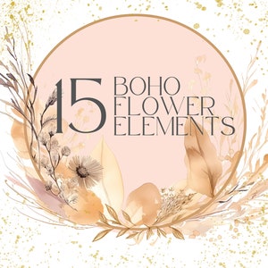 Cadres de fleurs séchées Boho aquarelle | Bordures florales rustiques | Clipart d’invitation de mariage botanique terreux | Fichiers PNG polyvalents