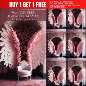 30 Pink & Blue Digital Backdrops, Angel Wings Digital Backgrounds, Maternity Backdrop Overlays, Studio Backdrops, Photoshop Composite