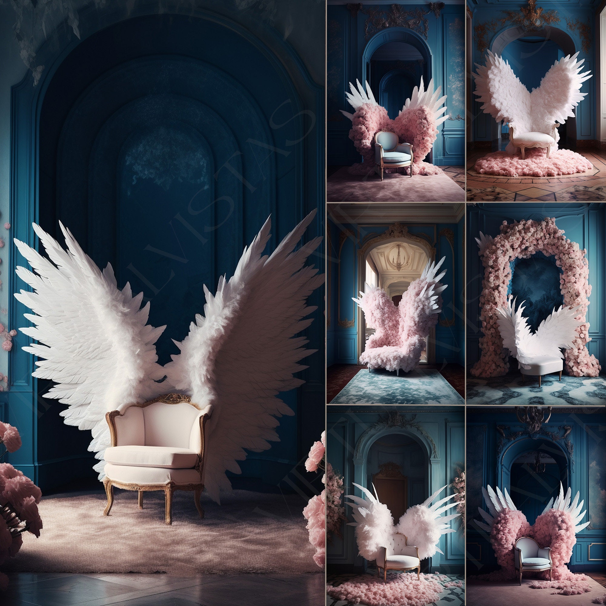 30 Pink & Blue Digital Backdrops, Angel Wings Digital Backgrounds ...