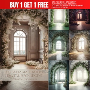 22 Pink,Green,White and Blue Flower Arch Room Digital Backdrops, Maternity Digital Backdrops, Fashion Digital Backdrops for Photoshop