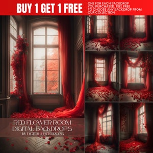 18 Red Flower Room Digital Backdrops, Maternity Digital Backdrops, Fashion Digital Backdrops for Photoshop Composites