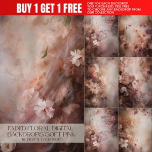 16 faded floral Digital Backdrops soft pink, Maternity Backdrop Overlays, Photoshop Textures Overlays, Photography Digital Background,