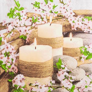 Servilletas con decoupage y velas de primavera