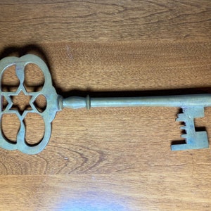 Vintage Large Brass Key Wall Decor Solid Brass Skeleton Key 9.5&quot;
