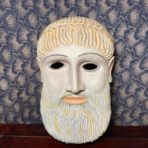 Awesome Vintage Ceramic Greek Mythology Mask Handmade/ Hand Painted- Zeus/ Socrates 12.5&quot; X 8&quot;