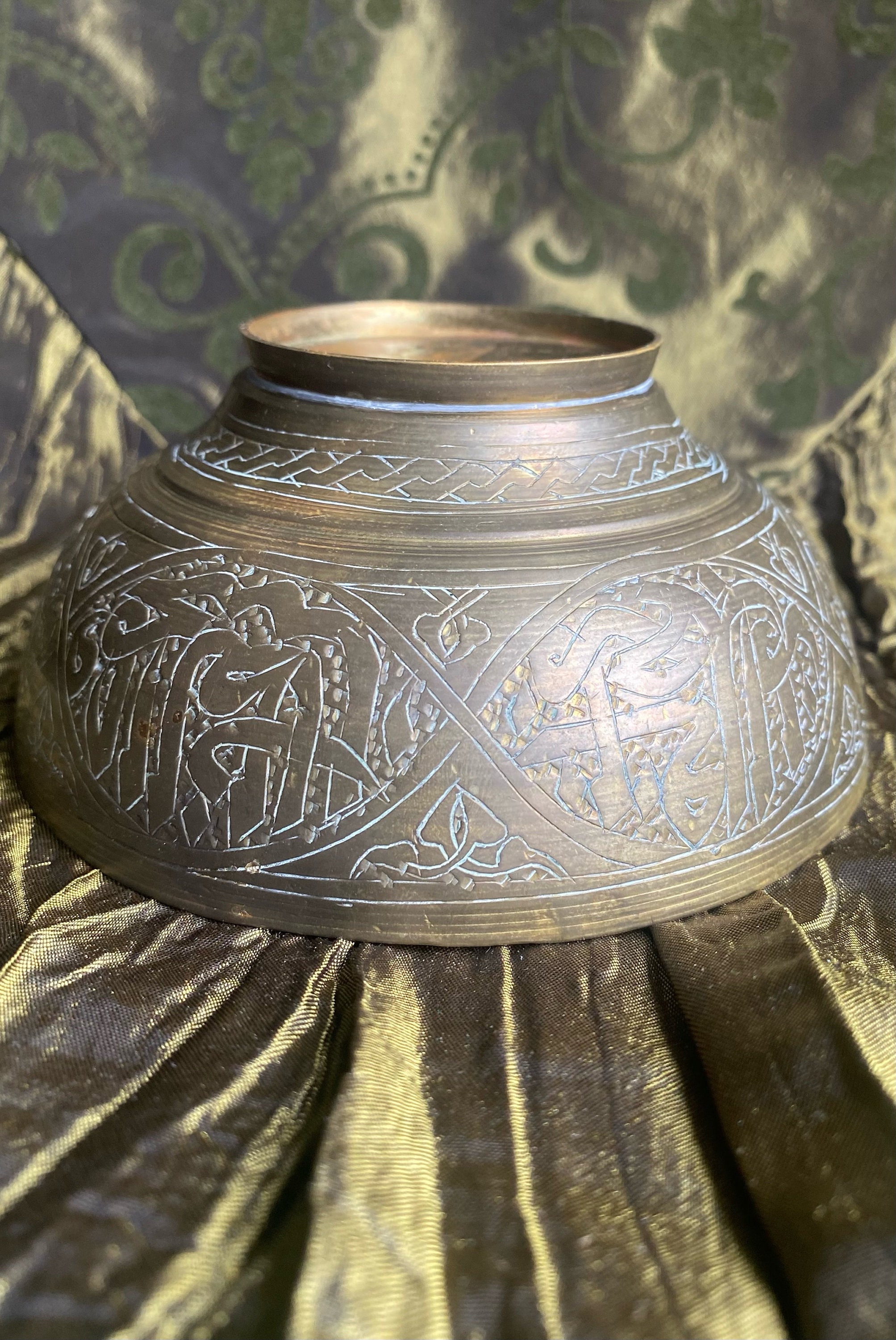 Vintage Arabic Etched Brass Bowl Etsy