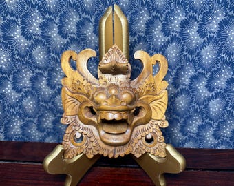Balinese Barong Head Wooden Carved Sculpture- 4.5" Vintage Indonesian Mask Folk Art