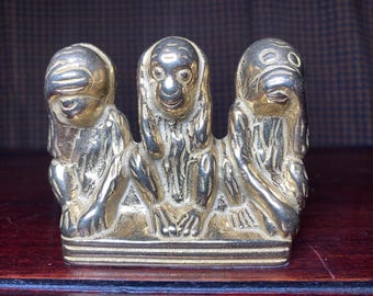 Mini Brass Monkeys Figurine See Hear Speak No Evil Vintage made in Taiwan 3.5"X2.5"
