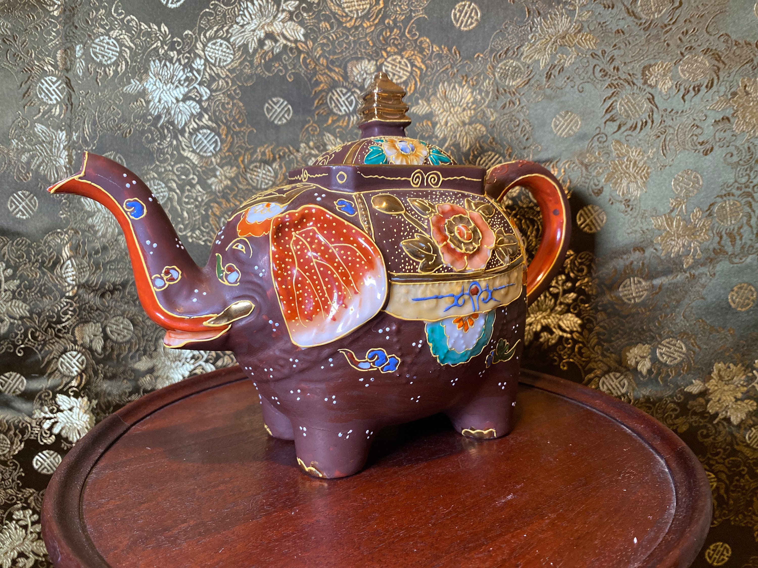 Vintage Japanese Moriage Elephant Teapot Satsuma Hand Painted Etsy