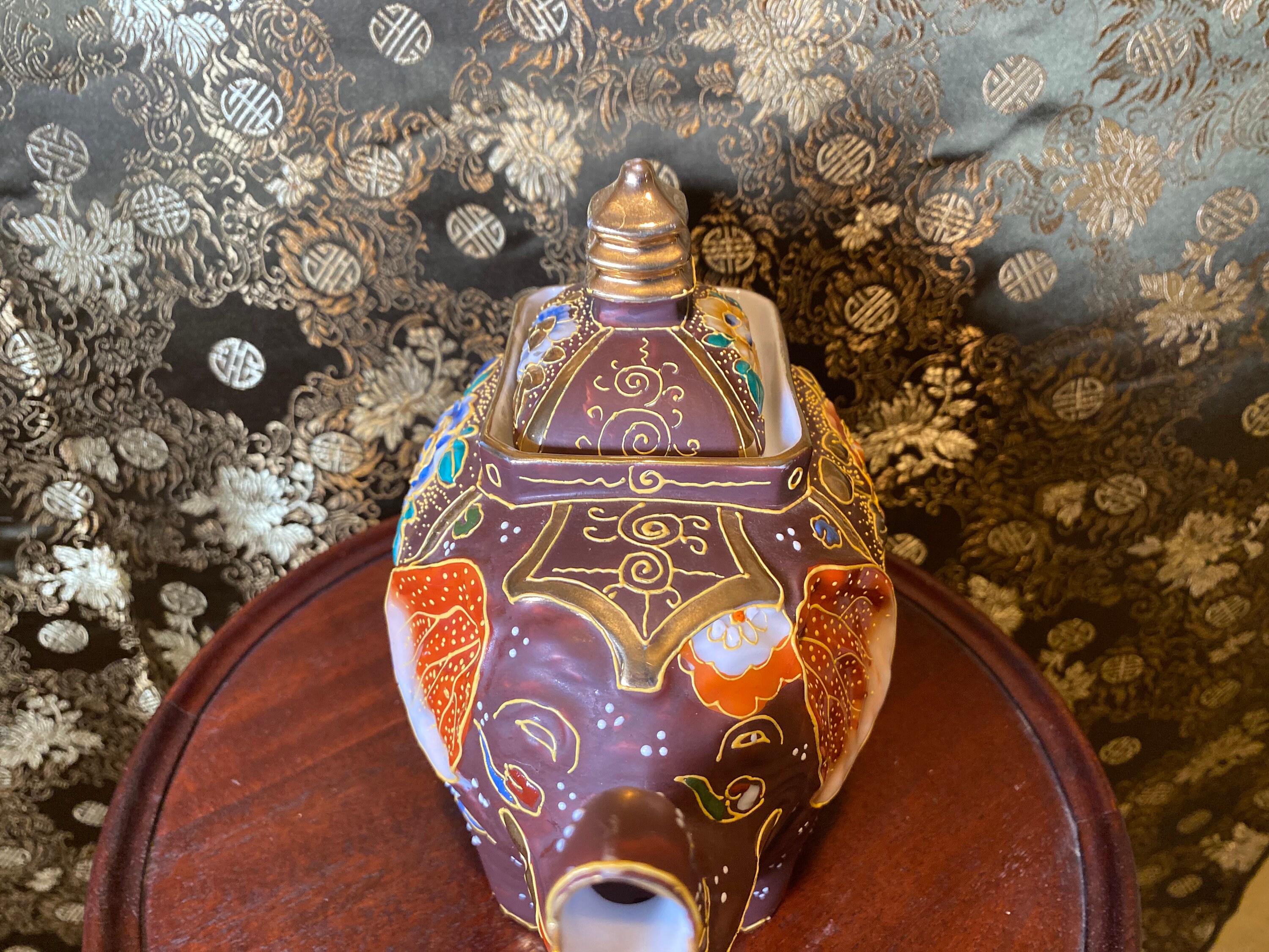 Vintage Japanese Moriage Elephant Teapot Satsuma Hand Painted Etsy