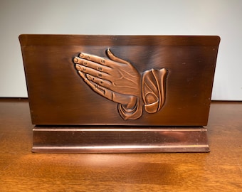 Vintage Coppercraft Guild Praying Hands Napkin/ Letter Holder 7"