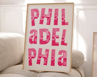 Philadelphia Disco Letters Wall Art, Trendy Philly Wall Art, PHL Cityscape Art Print, Philadelphia Pennsylvania Art, Philly Art Illustration