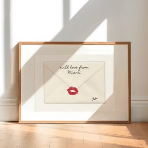 Impressão de arte de parede de Miami, Flórida, Com amor de Miami, Arte de carta de amor coquete, Impressão de localização personalizada, Presente de mudança de Miami, Decoração de dormitório da Flórida