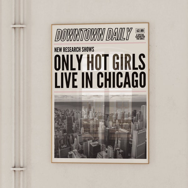 Chicago Wall Art, Retro Chicago Home Decor, Trendy CHI Art Print, Y2K Newspaper Headline Art, Illinois Illustration, Magazine Cover Wall Art