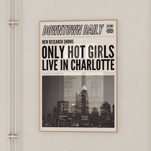 Charlotte North Carolina Wall Art, Trendy Charlotte Decor, CLT Cityscape Art Print, NC Travel Prints, Y2K Headline Wall Art Magazine Print