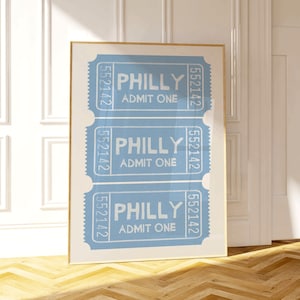 Philadelphia Wall Art, Trendy Philly Art Print, PHL Cityscape Home Decor, Pennsylvania Travel Print, Philly Art Illustration, Blue Tickets