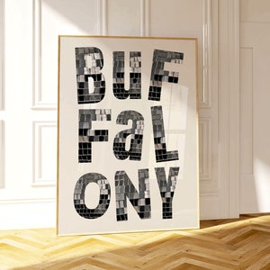 Arte de parede com letras Buffalo Disco, arte moderna de parede de búfalo, impressão de arte urbana BUF NY, arte de Buffalo Nova York, ilustração artística 716, presente BUF