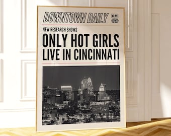 Cincinnati Wall Art, Ohio Art Print, Cincinnati Cityscape Poster, Ohio Dorm Decor, Custom City Art, Cincinnati Gift, Downtown Girl Aesthetic