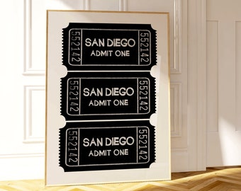 Arte de pared de San Diego, decoración retro del hogar de California, impresión de arte del área de la bahía, póster Y2K, impresión de mapas de San Diego de moda, arte de carrito de bar, regalo de California