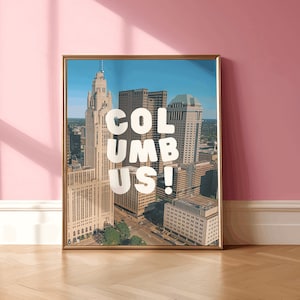 Columbus Ohio Art Print, Columbus Retro Photography Wall Art, Trendy Columbus Poster, CBUS Cityscape Decor, Columbus Landmarks Illustration