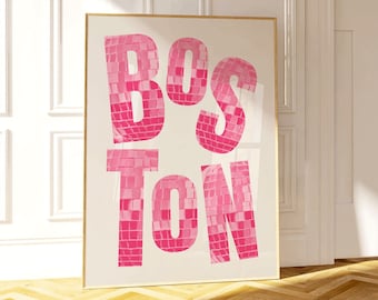Trendy Boston Art Print, Boston Wall Art, Boston Cityscape Home Decor, Massachusetts Travel Print, Preppy New England Art, Custom City Art