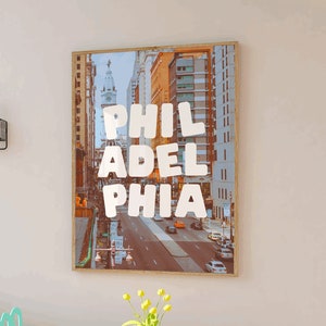 Arte fotográfica vintage da Filadélfia, arte retrô da parede da Filadélfia, impressão de arte moderna da PHL, arte da cidade do amor fraterno, ilustração moderna da Filadélfia PA