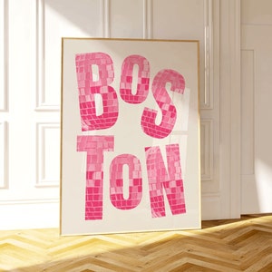 Trendy Boston Art Print, kunst aan de muur Boston, Boston Cityscape Home Decor, Massachusetts Travel Print, Preppy New England Art, Custom City Art
