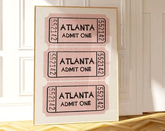 Atlanta Wall Art, Funky Georgia Art Print, Y2K Gallery Wall, Atlanta Dorm Decor, Custom City Art Print, ATL Poster, 404, Admit One Atlanta