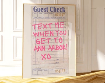 Ann Arbor väggkonst, trendigt Michigan konsttryck, Mellanvästern poster, resekonst, sms:a mig när du kommer till Ann Arbor, anpassat gästrutigt konsttryck