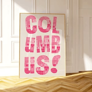Columbus Disco Letters Wall Art, Trendy Columbus Wall Art, CBUS Cityscape Art Print, Columbus Ohio Art, Columbus Landmarks Art Illustration