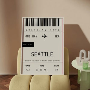 Arte mural de Seattle, arte mural de Seattle, Washington, arte mural personalizado con tarjeta de embarque, impresión Y2K, impresión de mapa de Seattle, impresión artística de ubicación personalizada para regalo
