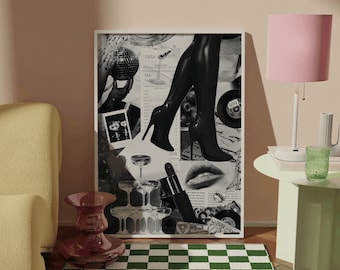 Aesthetic Collage Wall Art, Scrapbook Style Poster, Bar Cart Art, Guest Check Print, Maximalist Wall Art, Preppy Art, Girlhood Art Print
