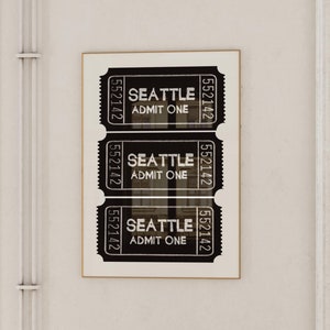 Arte mural de Seattle, arte mural de Seattle, Washington, impresión de boleto Admit One, impresión Y2K, impresión de mapa de Seattle, impresión de arte de ubicación personalizada, regalo de Seattle